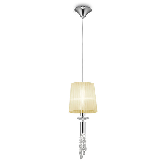 Tiffany Pendant 1+1 Light E27+G9, Polished Chrome With Cream Shade & Clear Crystal by Mantra