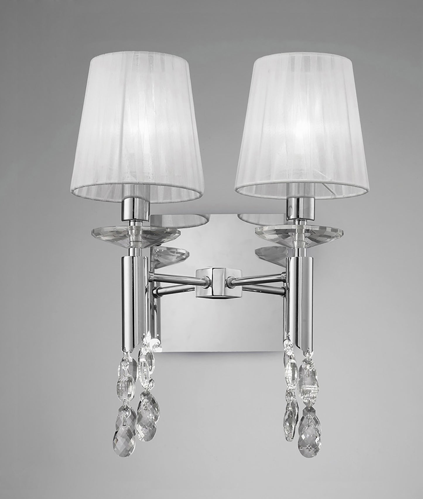 Tiffany Wall Lamp 2+2 Light E14 With White Shades Polished Chrome/Crystal by Mantra