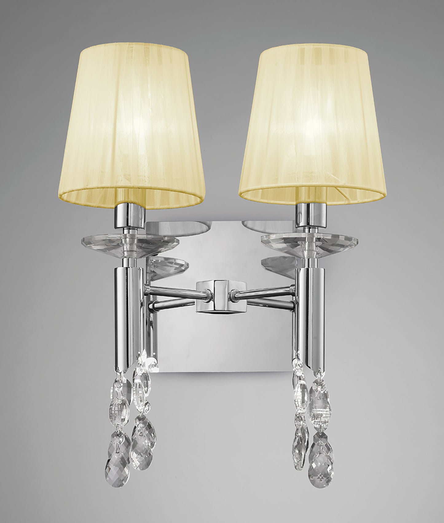 Tiffany Wall Lamp Switched 2+2 Light E14+G9, Polished Chrome With Cream Shades & Clear Crystal by Mantra