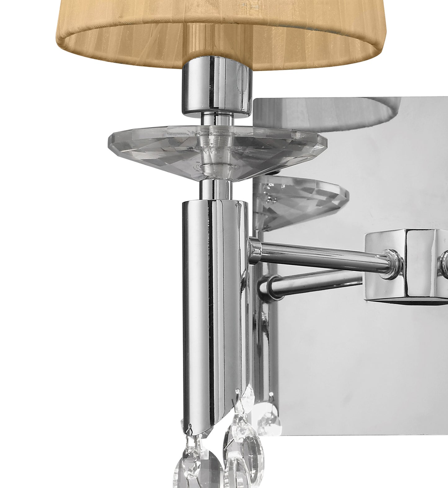 Tiffany Wall Lamp Switched 2+2 Light E14+G9, Polished Chrome With Soft Bronze Shades & Clear Crystal by Mantra