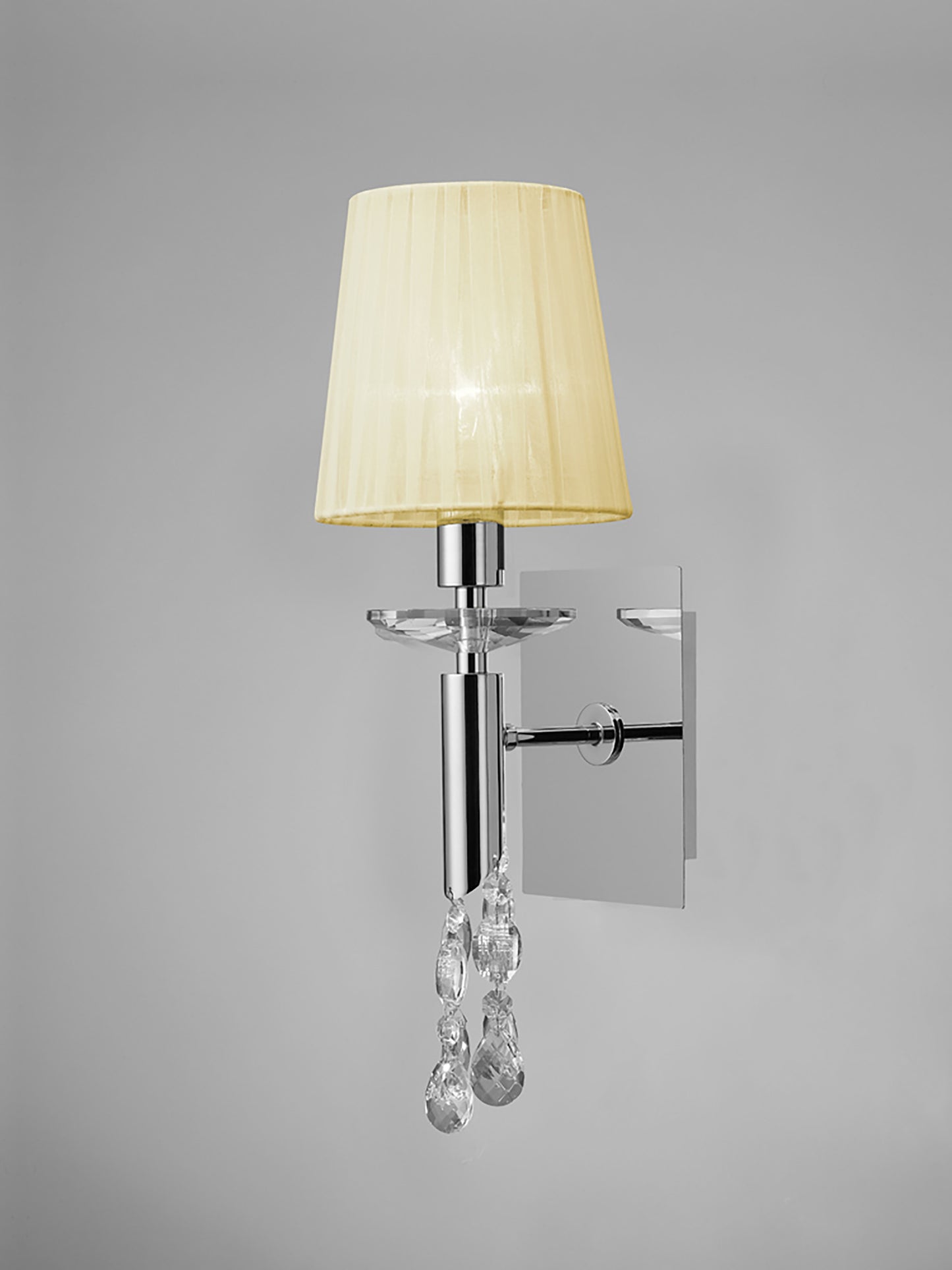 Tiffany Wall Lamp Switched 1+1 Light E14+G9, Polished Chrome With Cream Shade & Clear Crystal by Mantra