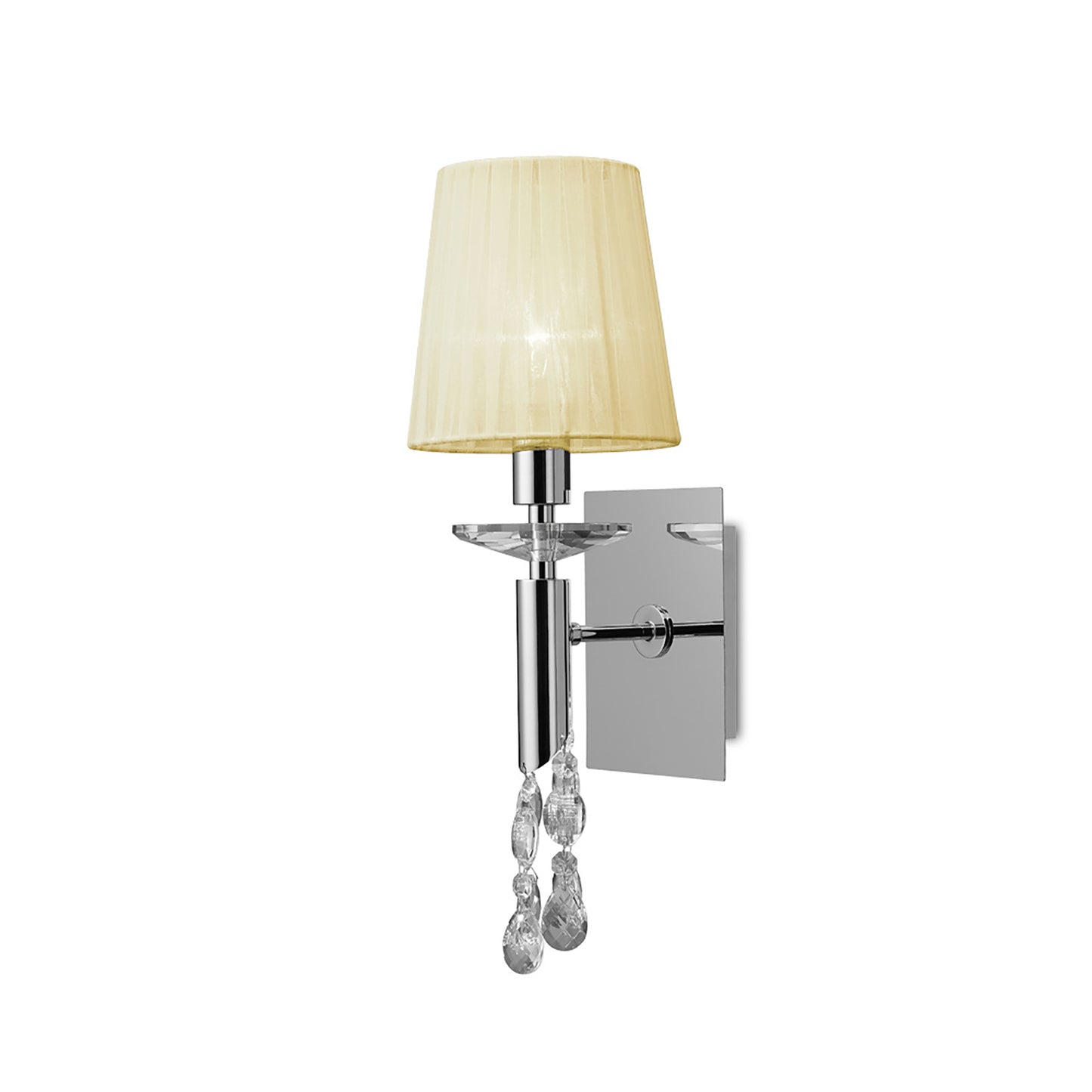 Tiffany Wall Lamp Switched 1+1 Light E14+G9, Polished Chrome With Cream Shade & Clear Crystal by Mantra