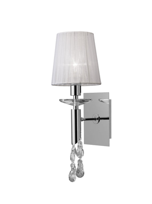 Tiffany Wall Lamp 1+1 Light E14 With White Shade Polished Chrome/Crystal by Mantra