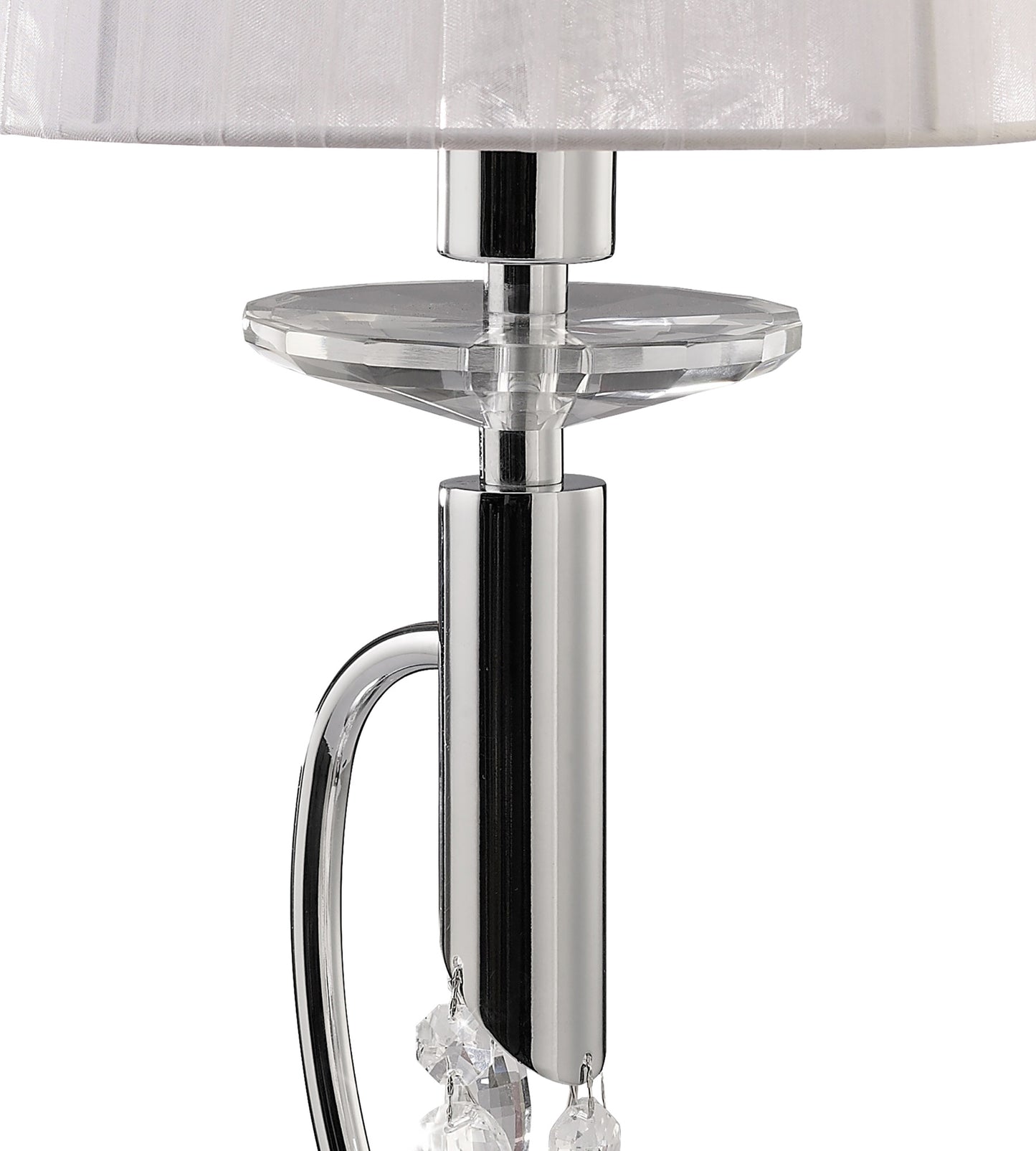 Tiffany Table Lamp 1+1 Light E14+G9, Polished Chrome With White Shade & Clear Crystal by Mantra