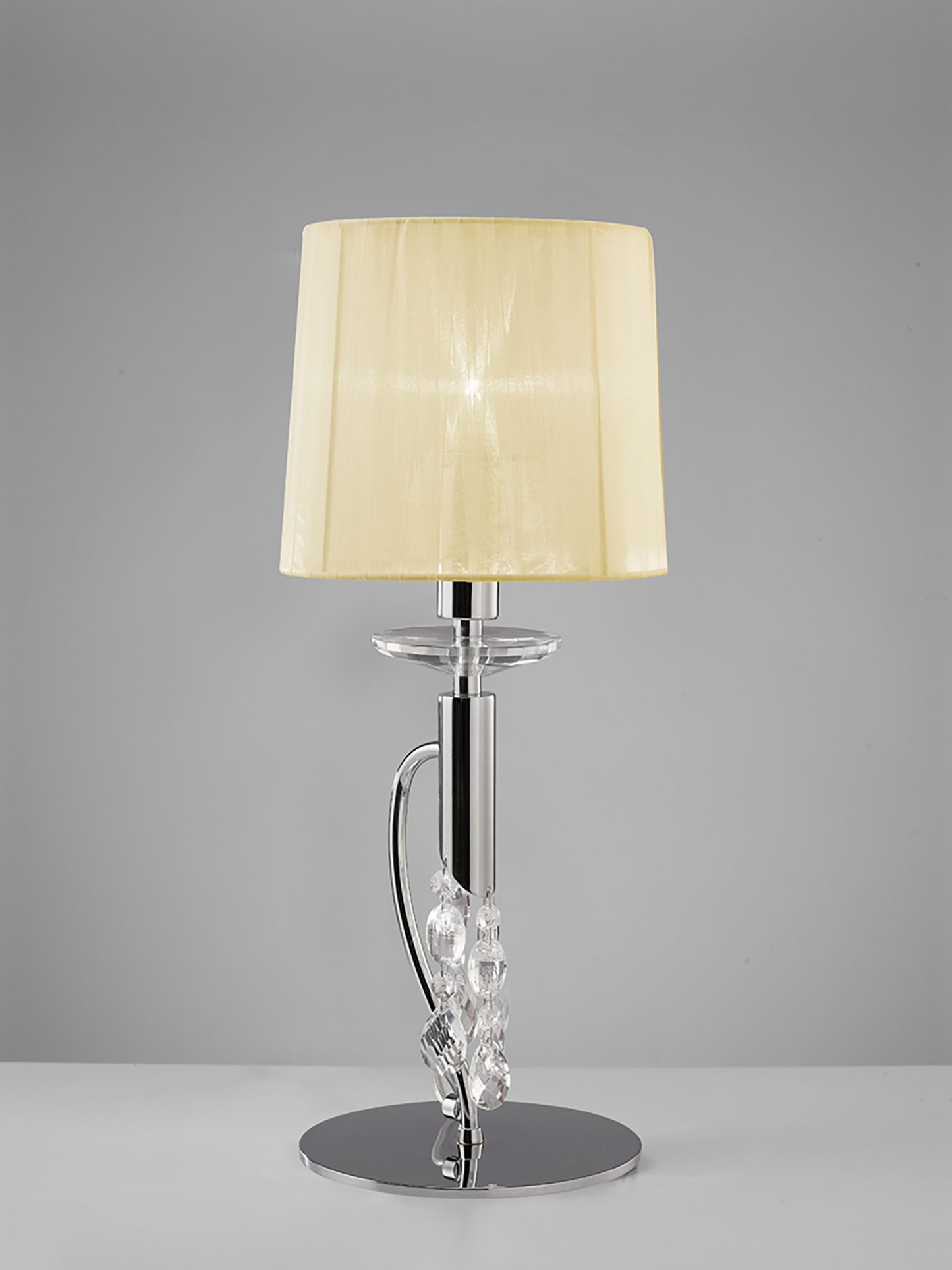 Tiffany Table Lamp 1+1 Light E14+G9, Polished Chrome With Cream Shade & Clear Crystal by Mantra