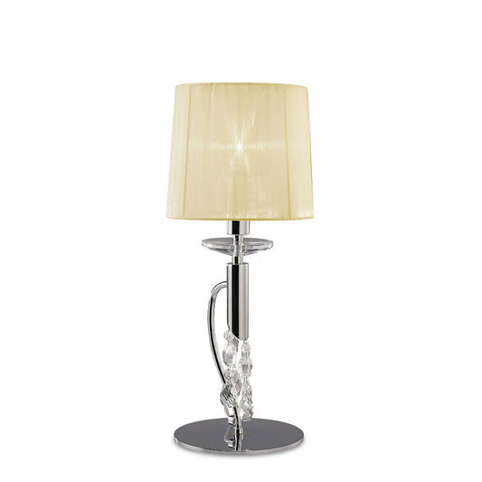 Tiffany Table Lamp 1+1 Light E14+G9, Polished Chrome With Cream Shade & Clear Crystal by Mantra