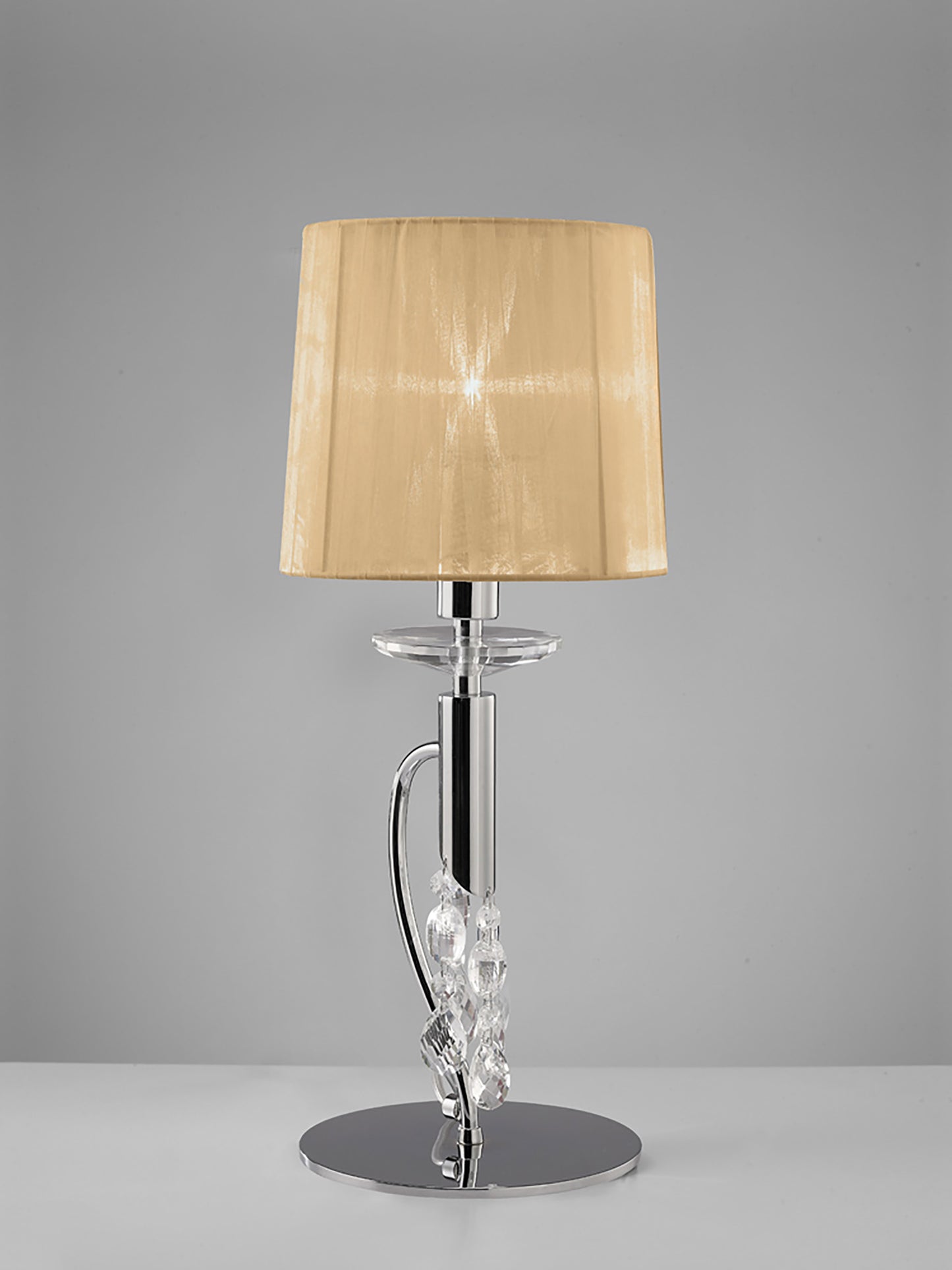 Tiffany Table Lamp 1+1 Light E14+G9, Polished Chrome With Soft Bronze Shade & Clear Crystal by Mantra