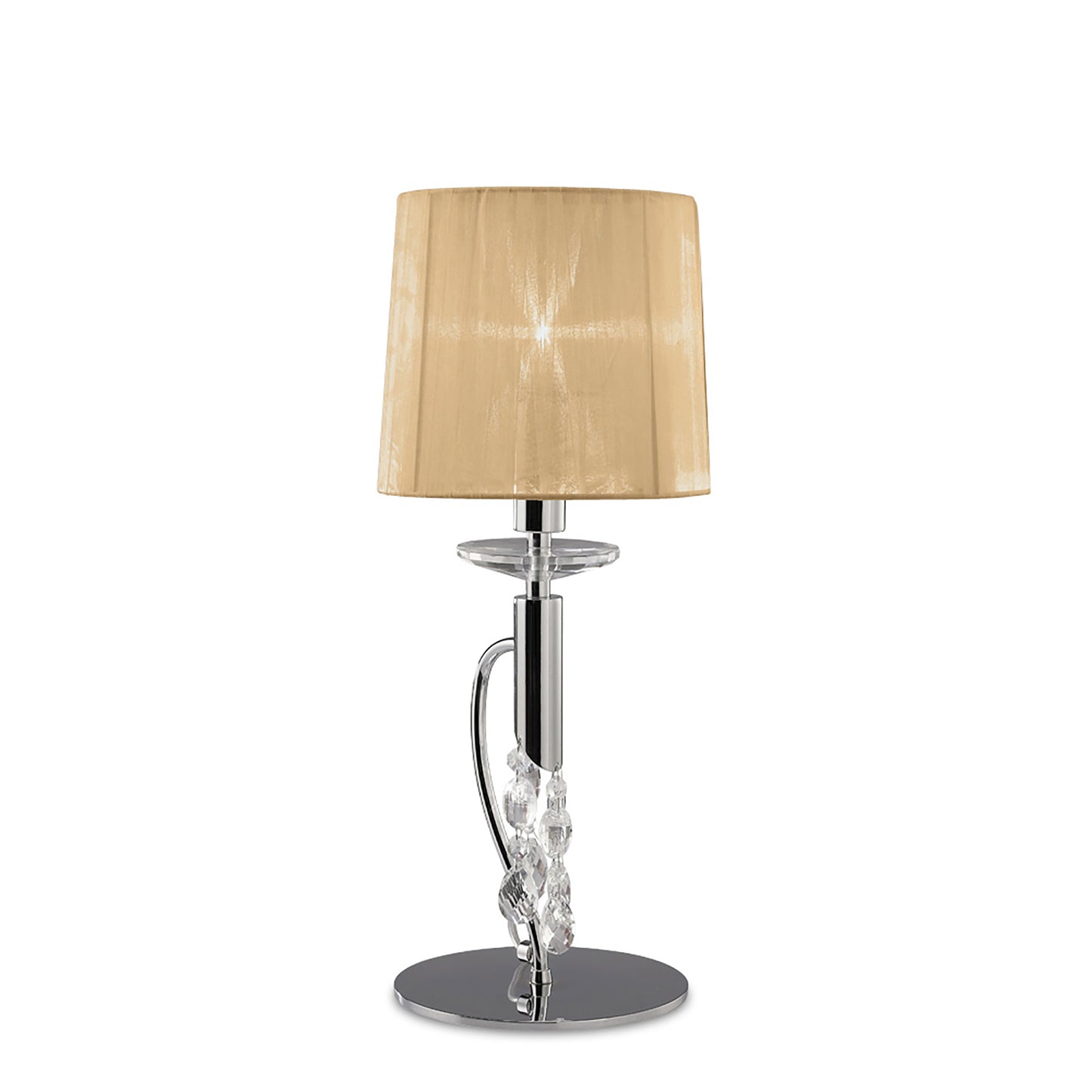 Tiffany Table Lamp 1+1 Light E14+G9, Polished Chrome With Soft Bronze Shade & Clear Crystal by Mantra