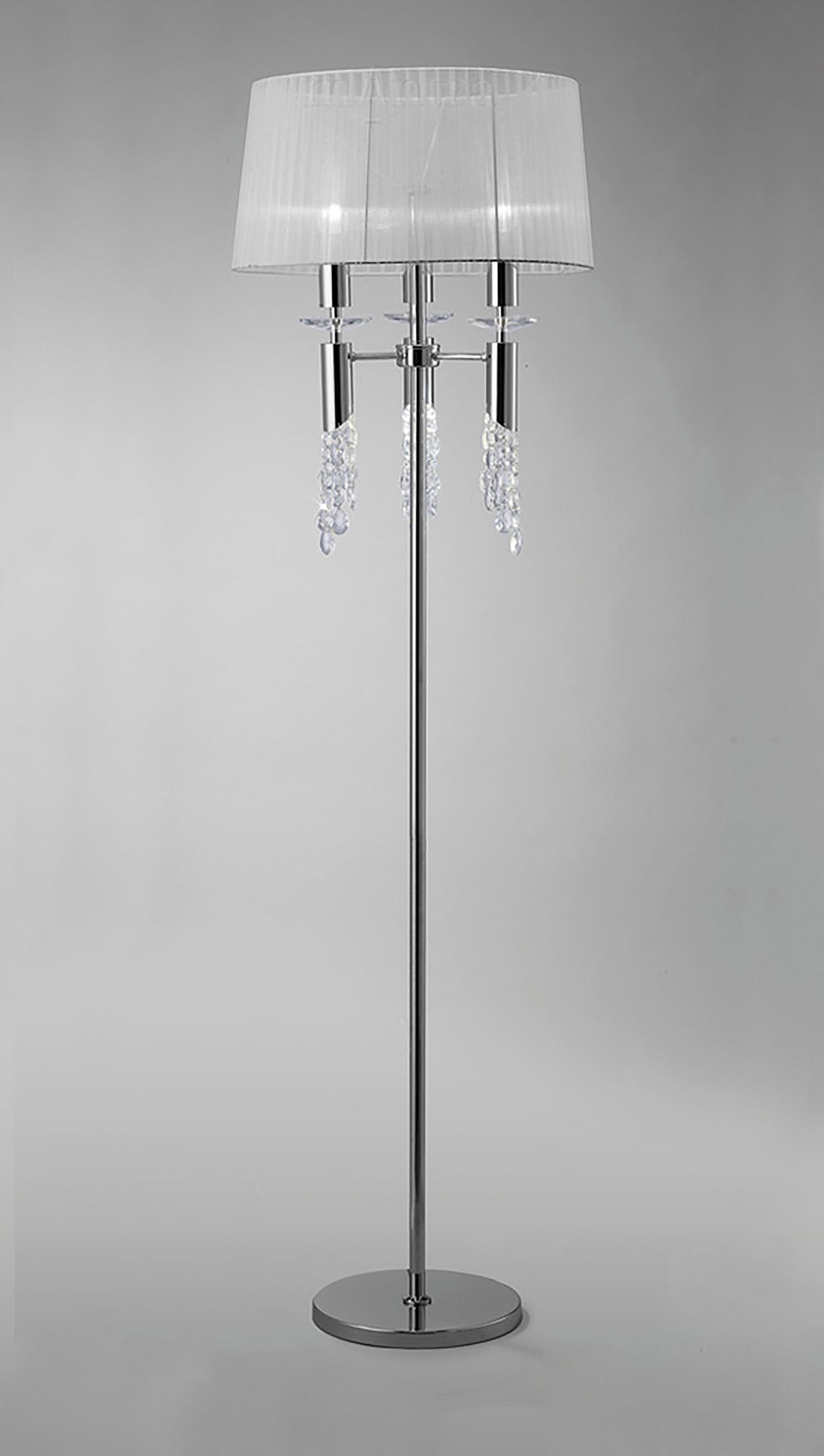 Tiffany Floor Lamp 3+3 Light E27+G9, Polished Chrome With White Shade & Clear Crystal by Mantra