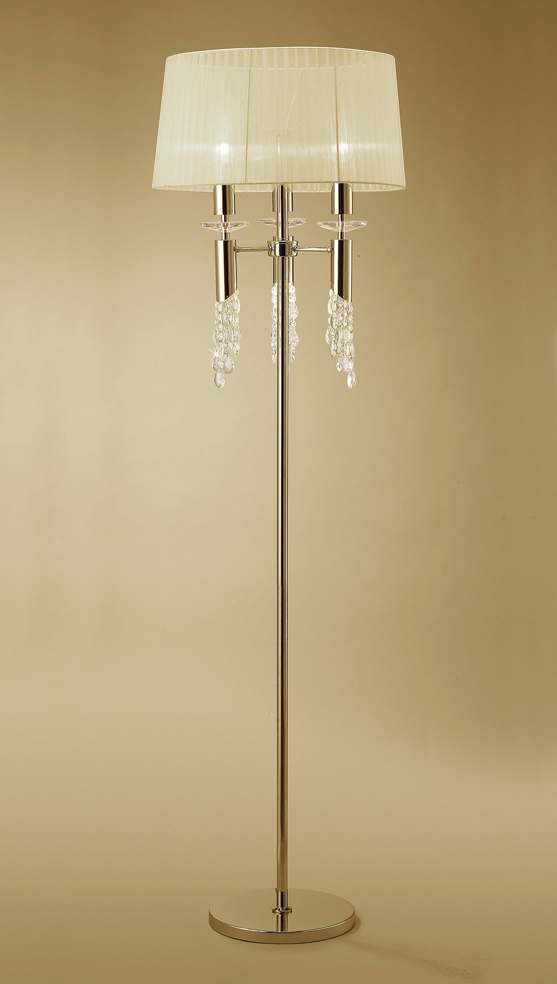 Tiffany Floor Lamp 3+3 Light E27+G9, French Gold With Cream Shade & Clear Crystal by Mantra