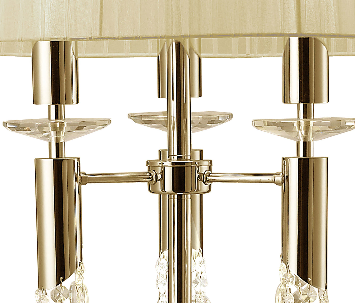 Tiffany Floor Lamp 3+3 Light E27+G9, French Gold With Cream Shade & Clear Crystal by Mantra