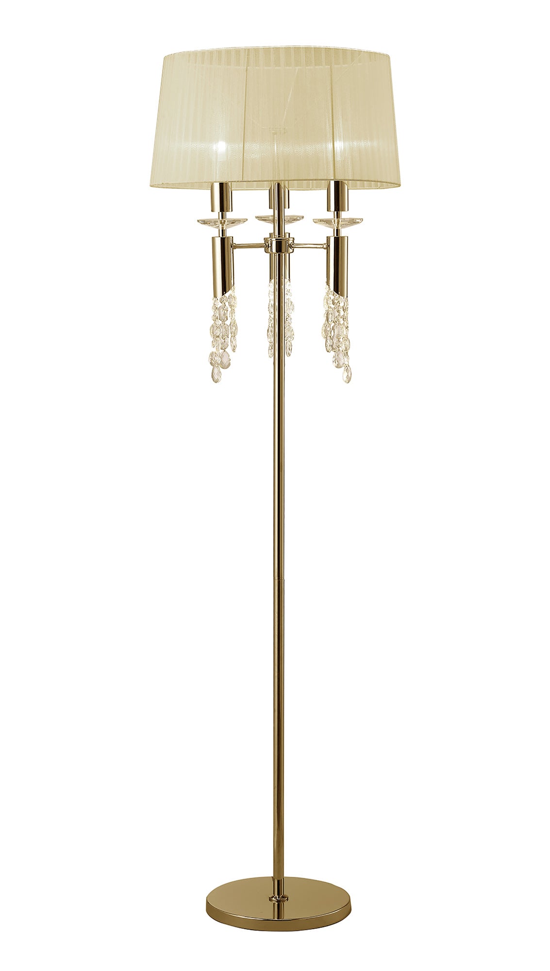 Tiffany Floor Lamp 3+3 Light E27+G9, French Gold With Cream Shade & Clear Crystal by Mantra