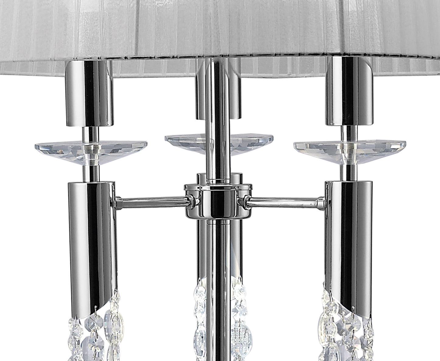 Tiffany Floor Lamp 3+3 Light E27+G9, Polished Chrome With White Shade & Clear Crystal by Mantra