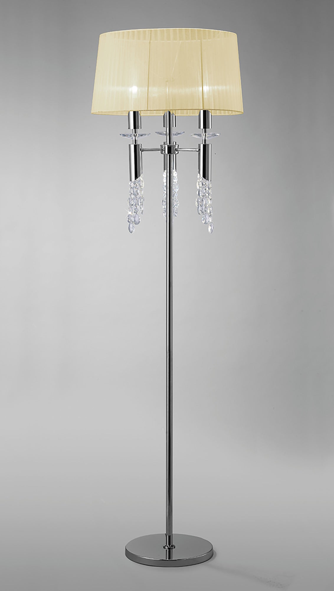 Tiffany Floor Lamp 3+3 Light E27+G9, Polished Chrome With Cream Shade & Clear Crystal by Mantra