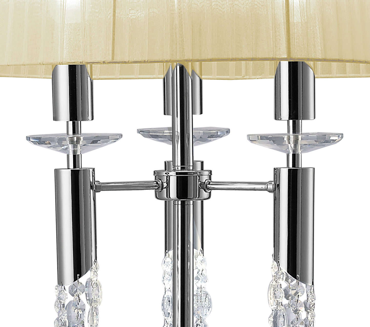 Tiffany Floor Lamp 3+3 Light E27+G9, Polished Chrome With Cream Shade & Clear Crystal by Mantra