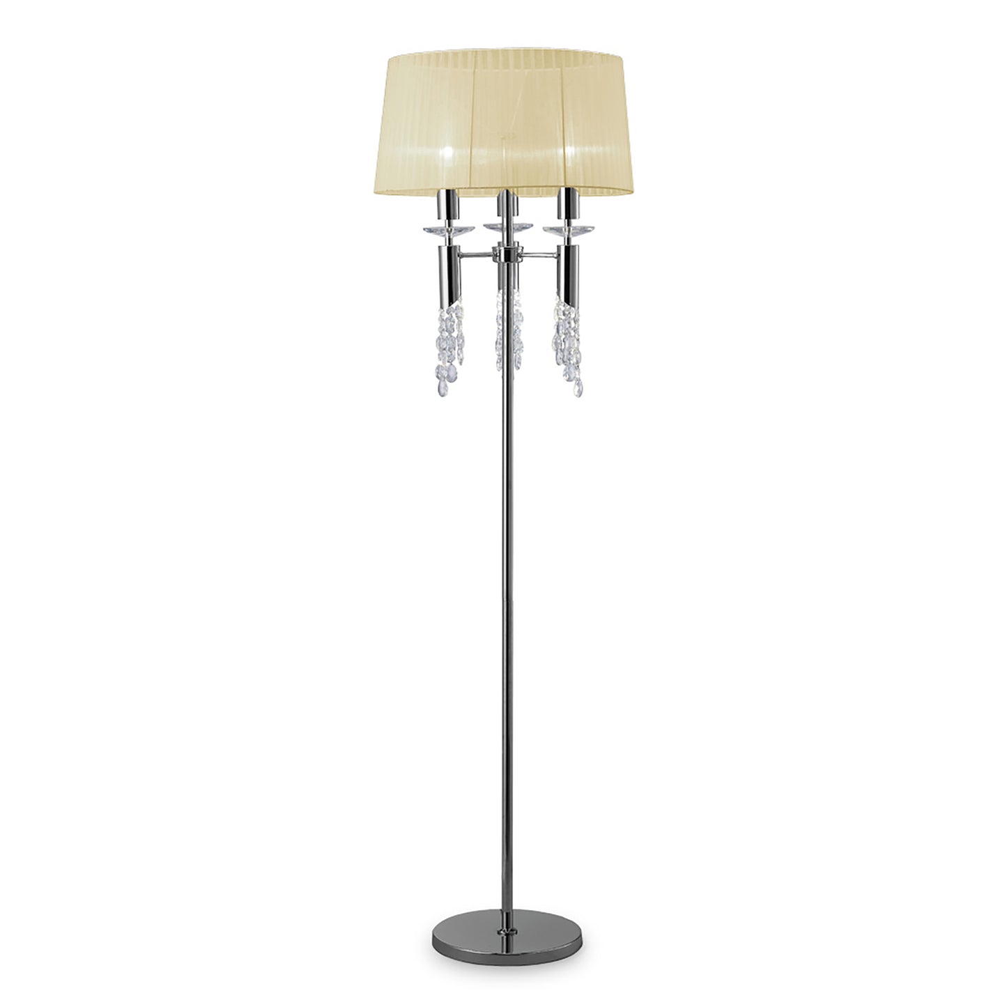 Tiffany Floor Lamp 3+3 Light E27+G9, Polished Chrome With Cream Shade & Clear Crystal by Mantra