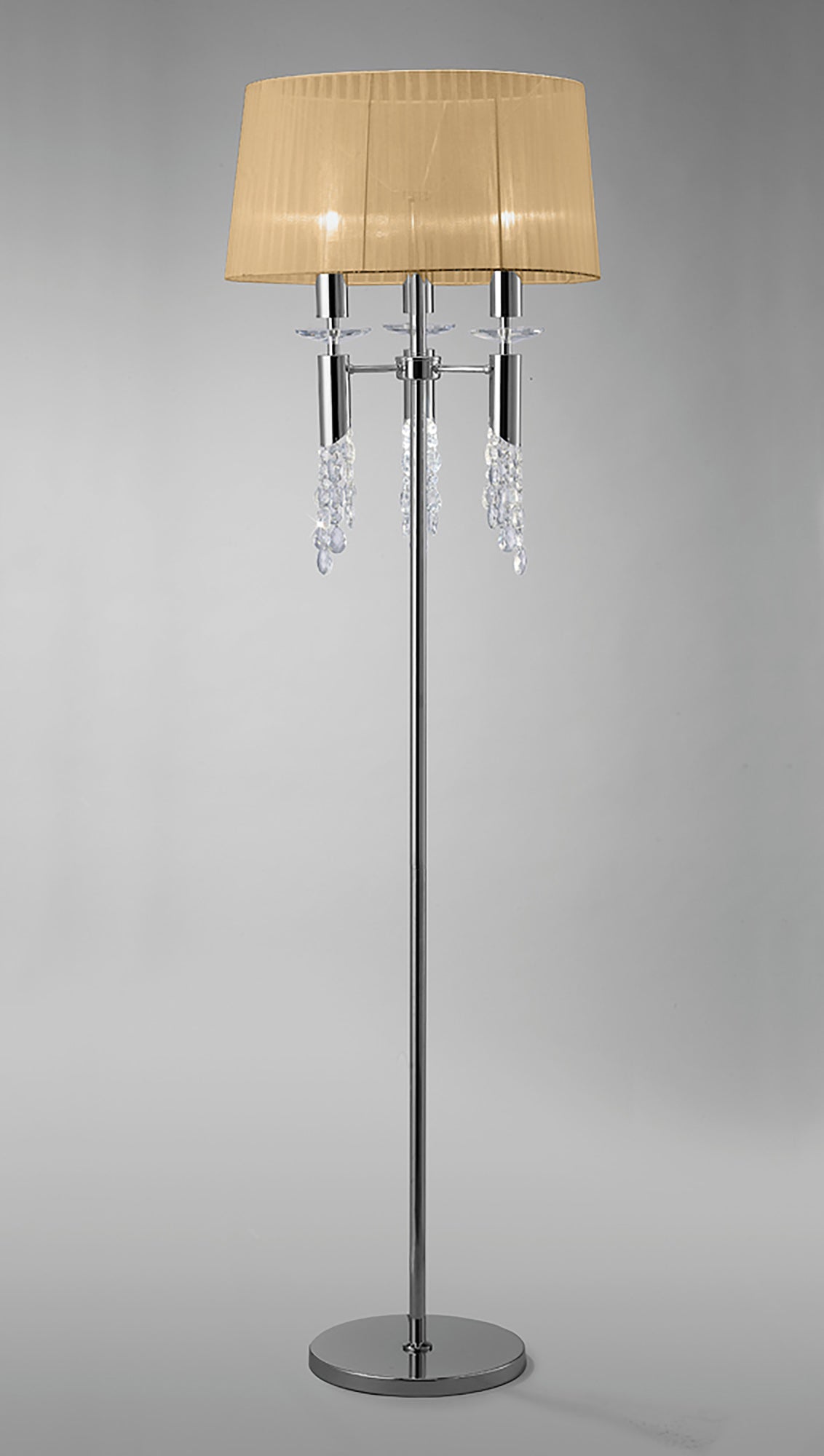 Tiffany Floor Lamp 3+3 Light E27+G9, Polished Chrome With Soft Bronze Shade & Clear Crystal by Mantra