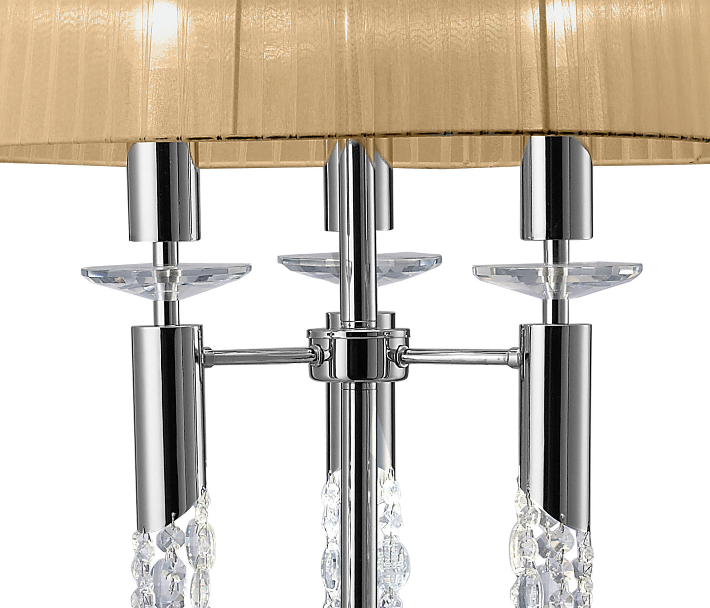 Tiffany Floor Lamp 3+3 Light E27+G9, Polished Chrome With Soft Bronze Shade & Clear Crystal by Mantra