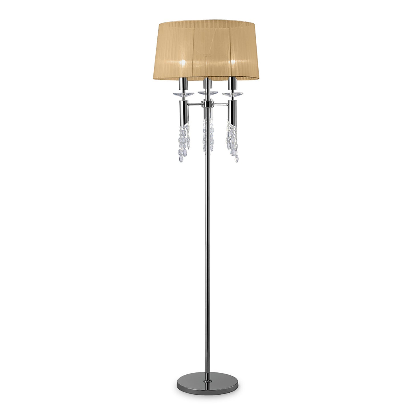 Tiffany Floor Lamp 3+3 Light E27+G9, Polished Chrome With Soft Bronze Shade & Clear Crystal by Mantra