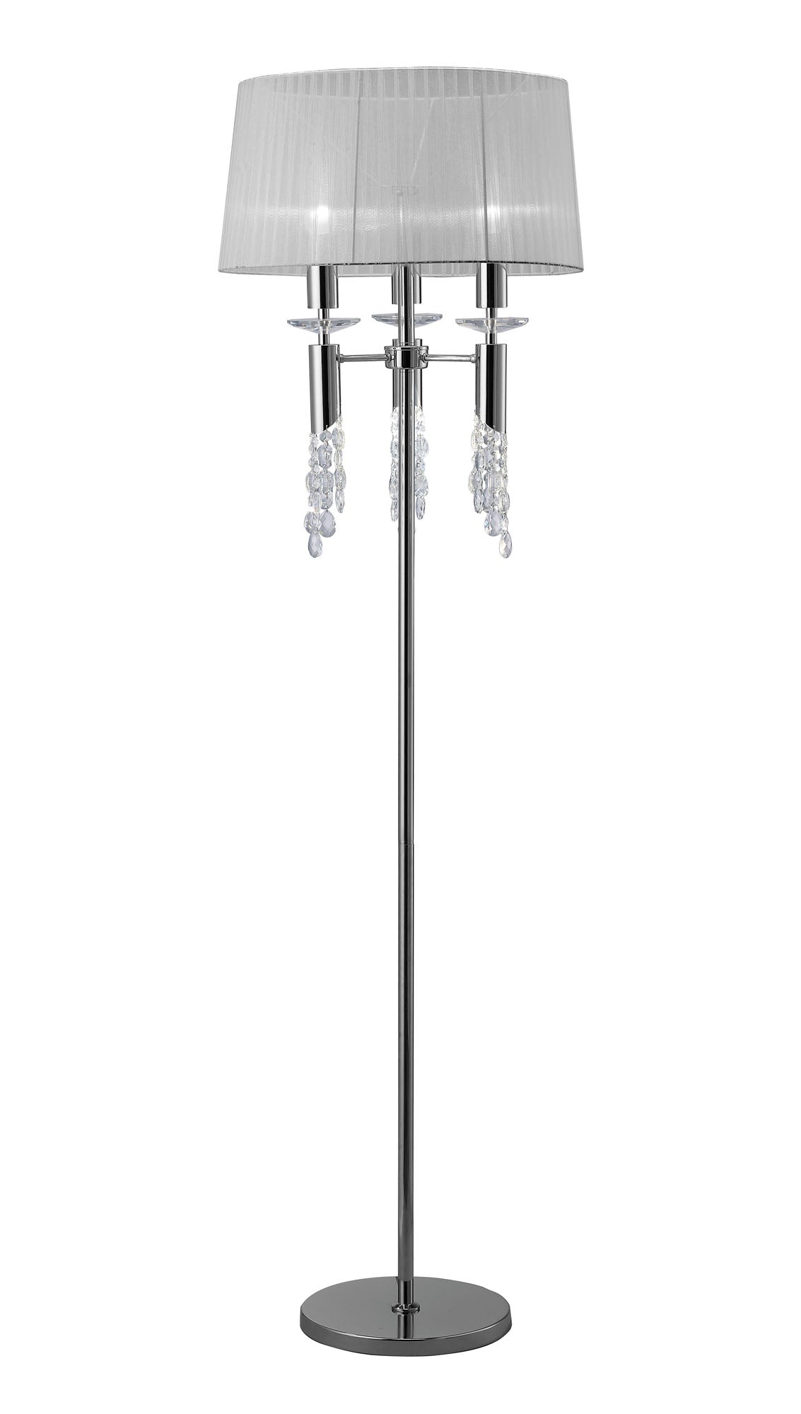 Tiffany Floor Lamp 3+3 Light E27+G9, Polished Chrome With White Shade & Clear Crystal by Mantra