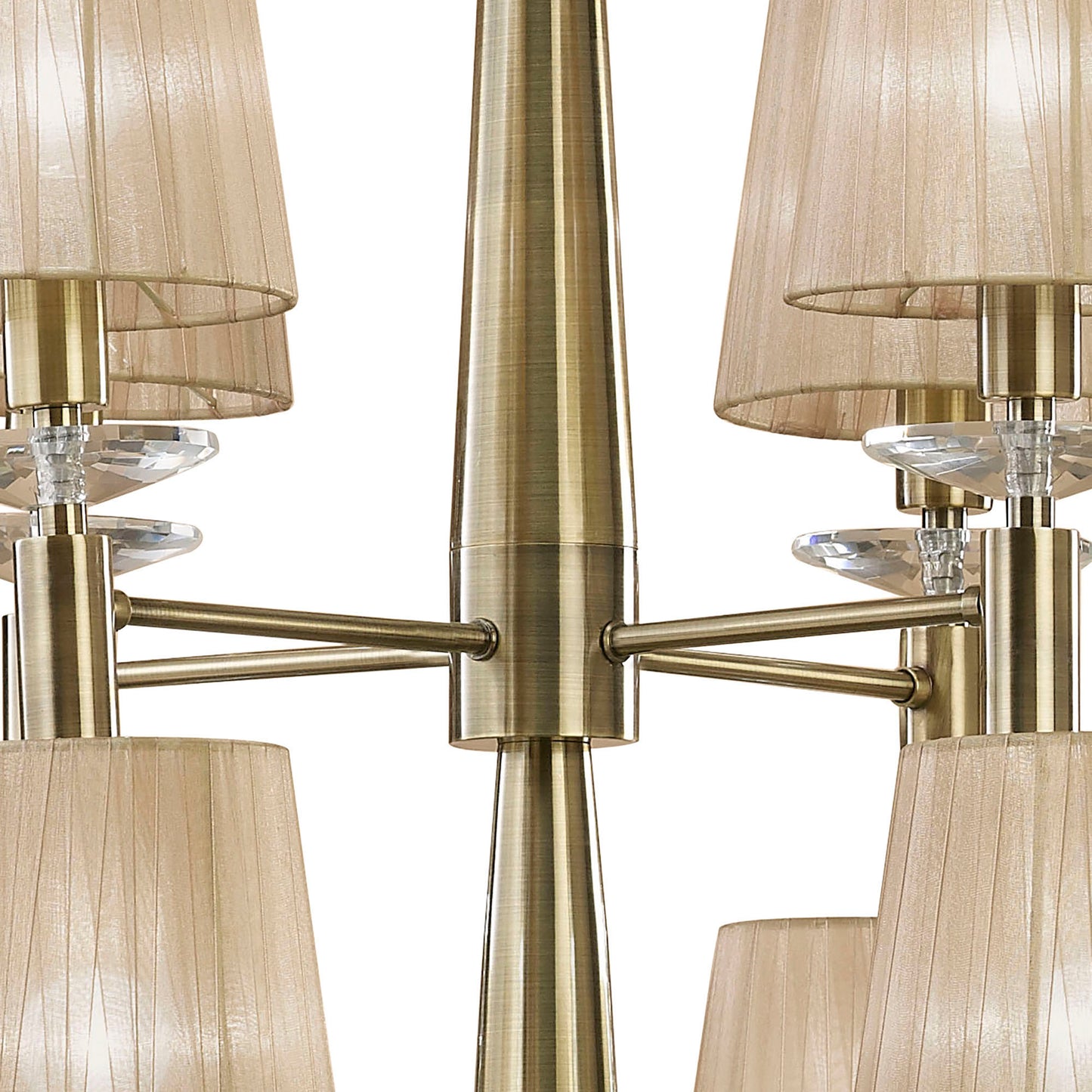 Tiffany Pendant 2 Tier 12+12 Light E14+G9, Antique Brass With Soft Bronze Shades & Clear Crystal by Mantra