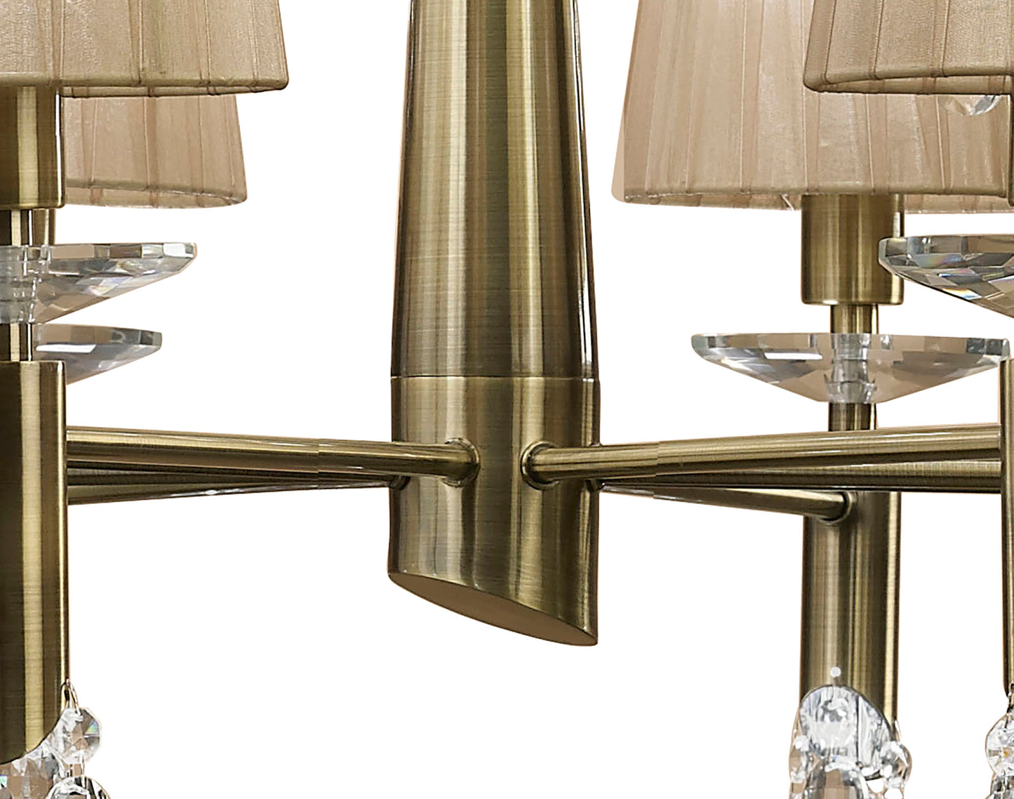 Tiffany Pendant 2 Tier 12+12 Light E14+G9, Antique Brass With Soft Bronze Shades & Clear Crystal by Mantra