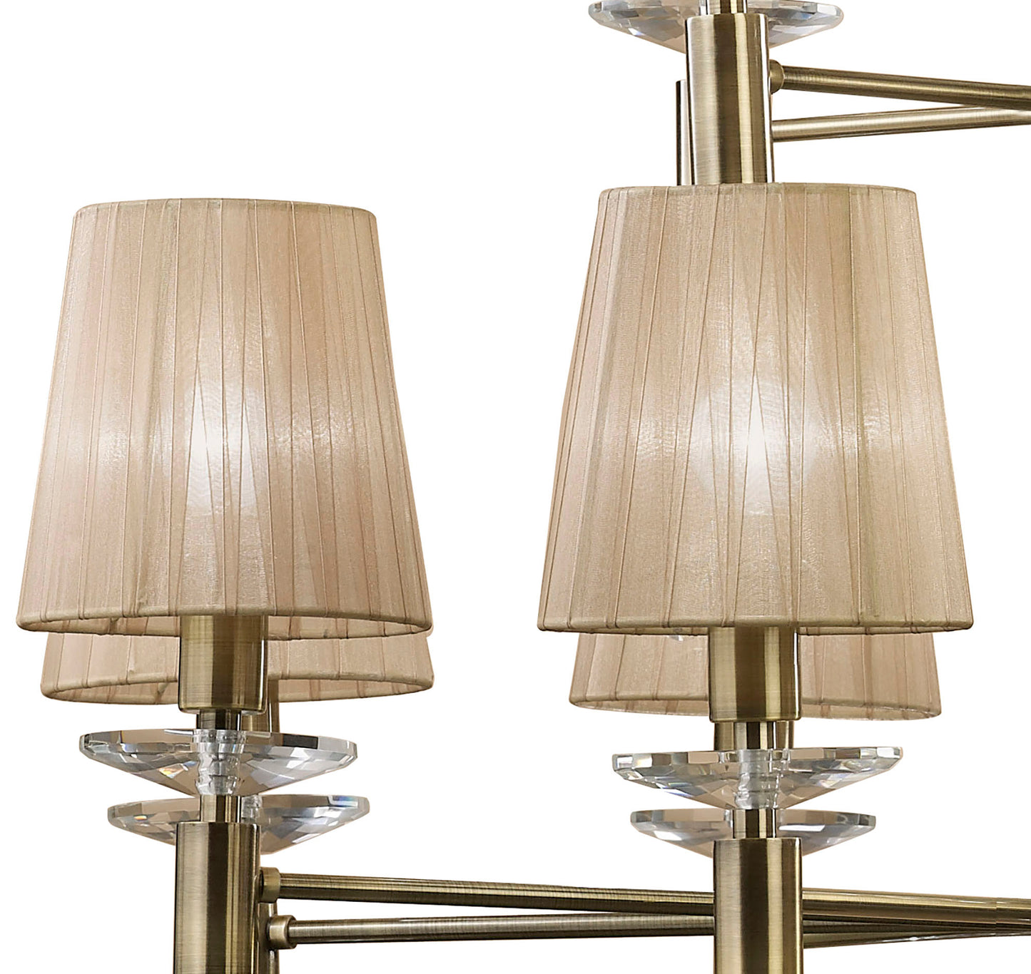 Tiffany Pendant 2 Tier 12+12 Light E14+G9, Antique Brass With Soft Bronze Shades & Clear Crystal by Mantra