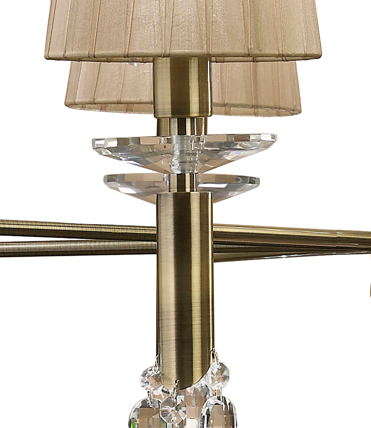 Tiffany Pendant 2 Tier 12+12 Light E14+G9, Antique Brass With Soft Bronze Shades & Clear Crystal by Mantra