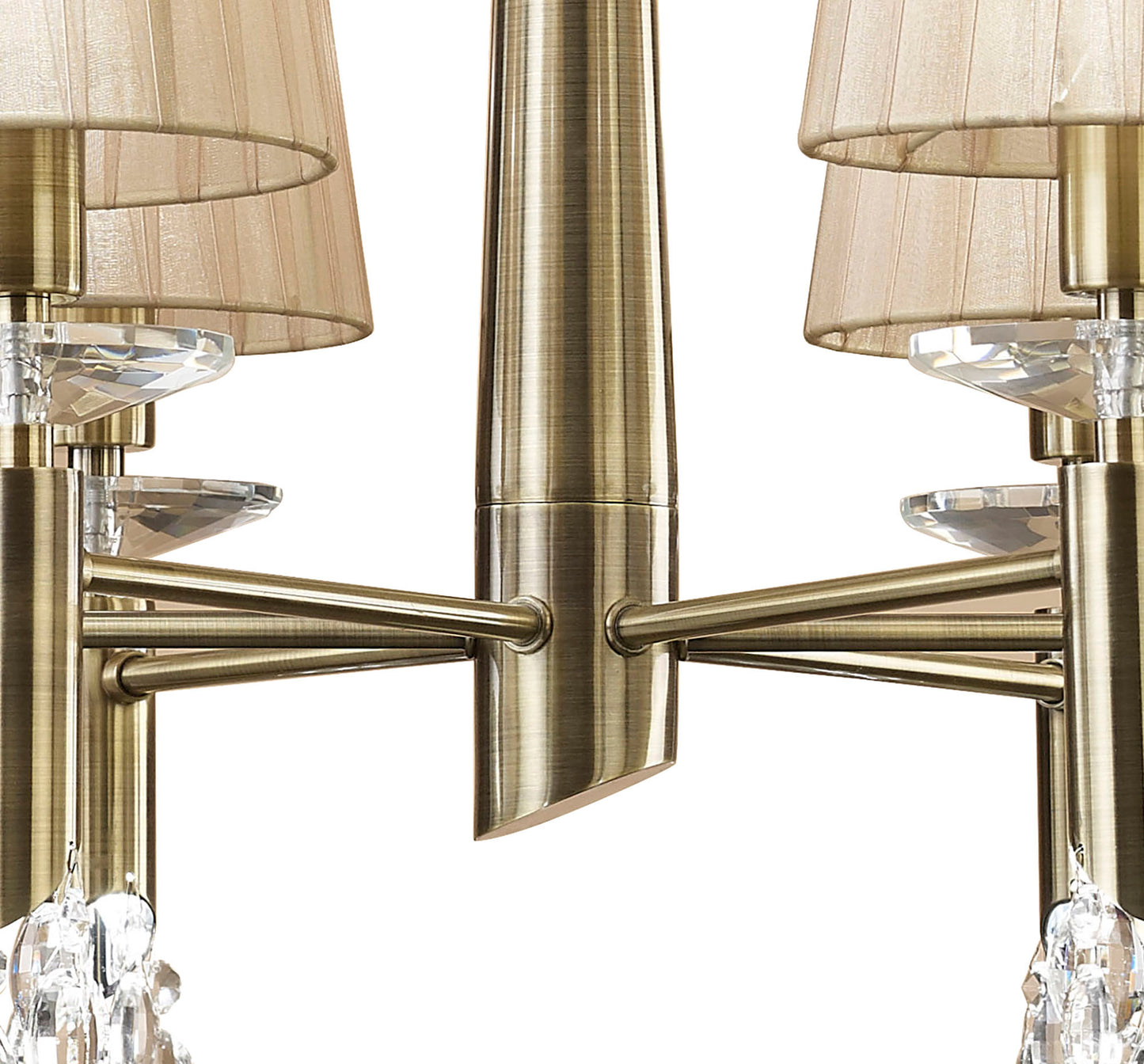 Tiffany Pendant 6+6 Light E14+G9, Antique Brass With Soft Bronze Shades & Clear Crystal by Mantra