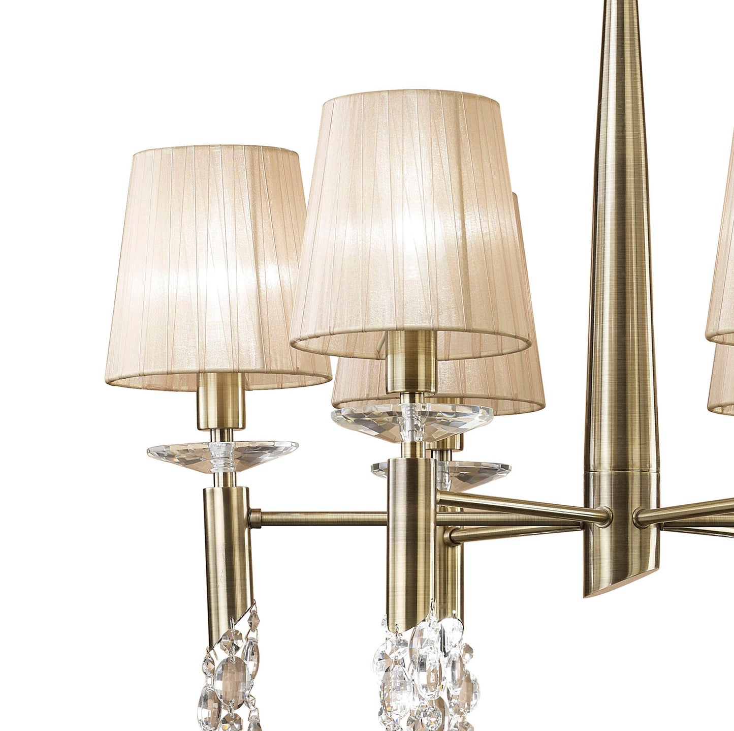 Tiffany Pendant 6+6 Light E14+G9, Antique Brass With Soft Bronze Shades & Clear Crystal by Mantra