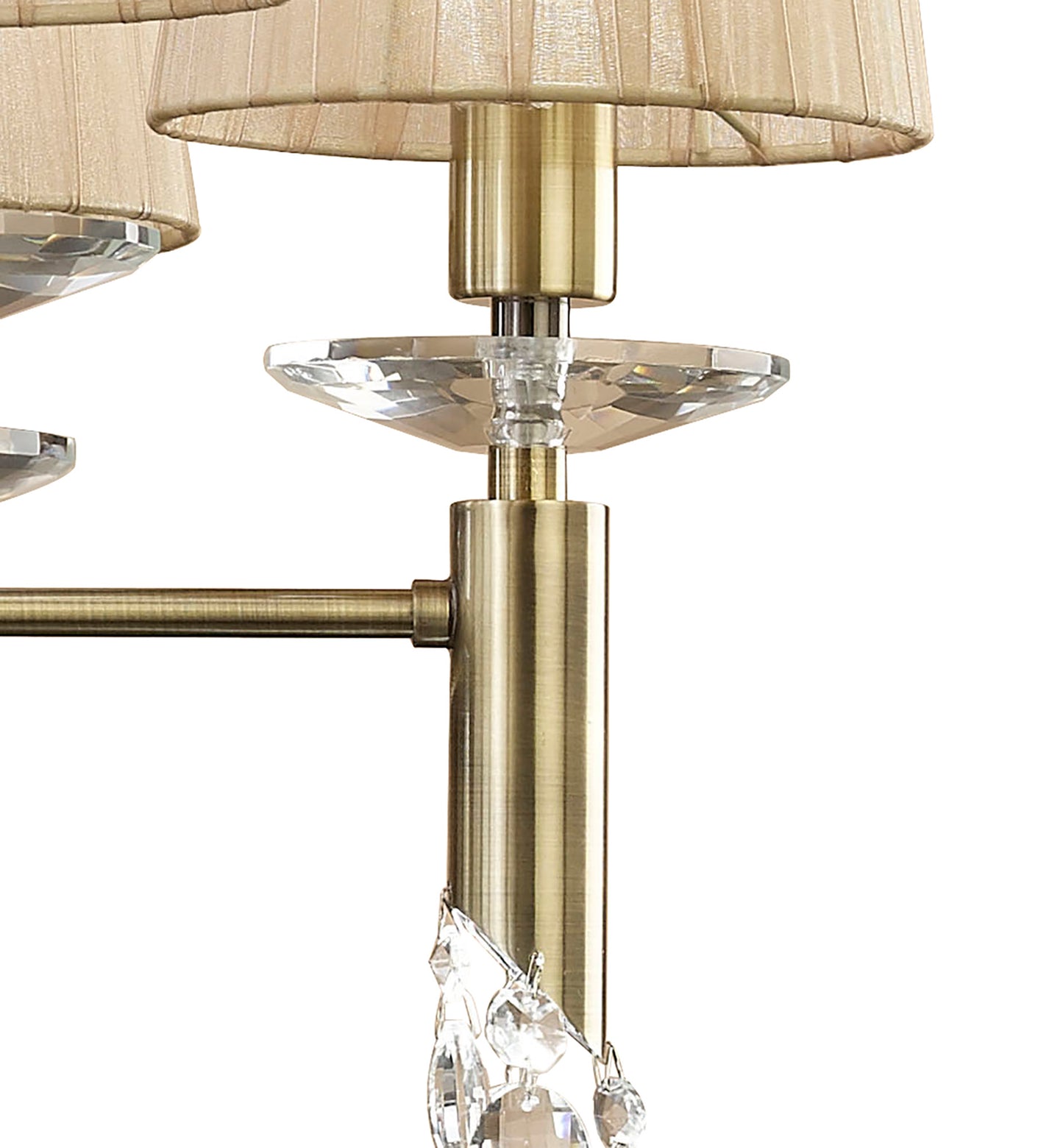 Tiffany Pendant 6+6 Light E14+G9, Antique Brass With Soft Bronze Shades & Clear Crystal by Mantra