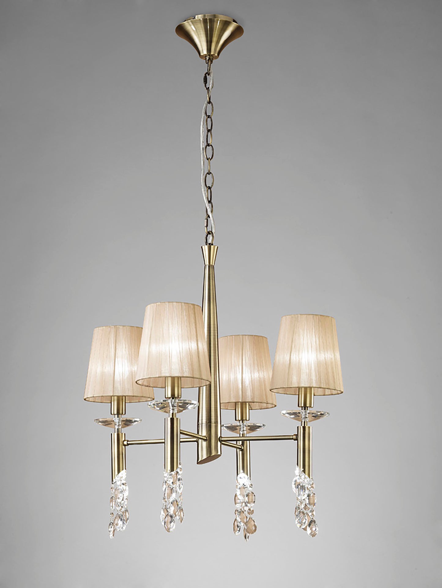 Tiffany Pendant 4+4 Light E14+G9, Antique Brass With Soft Bronze Shades & Clear Crystal by Mantra