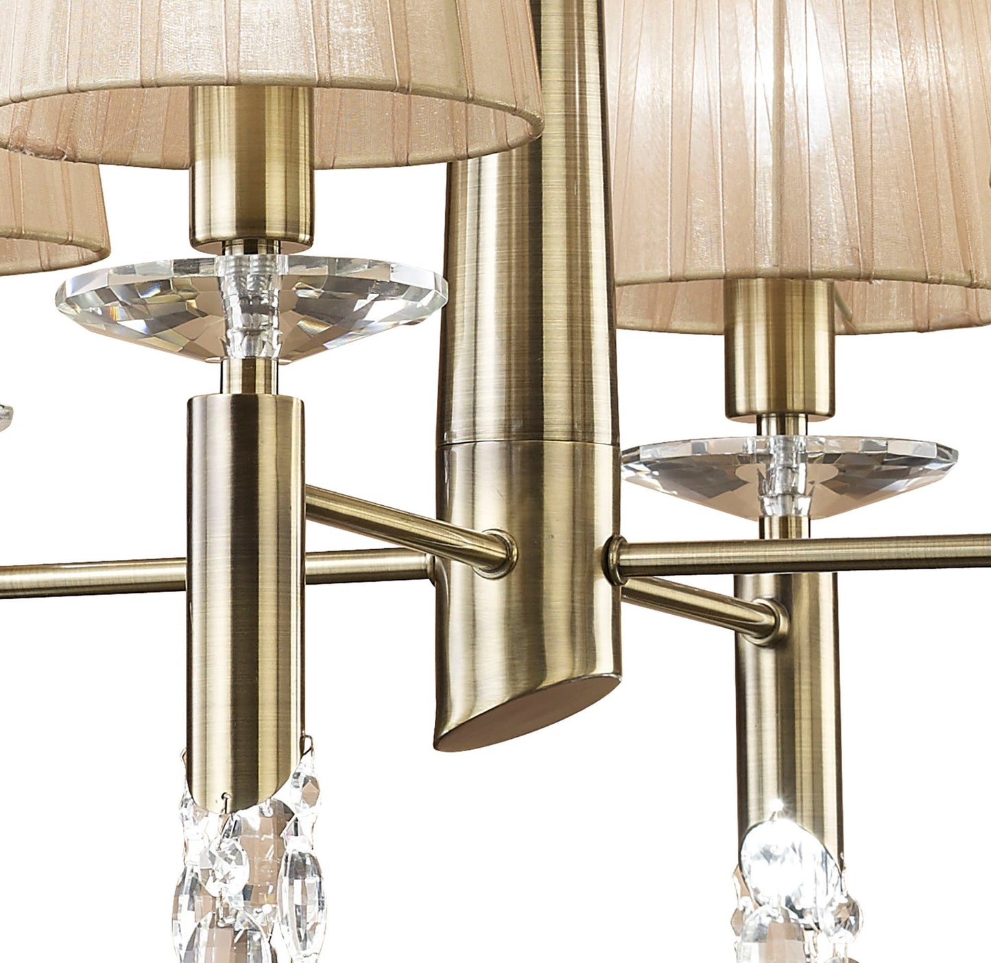 Tiffany Pendant 4+4 Light E14+G9, Antique Brass With Soft Bronze Shades & Clear Crystal by Mantra