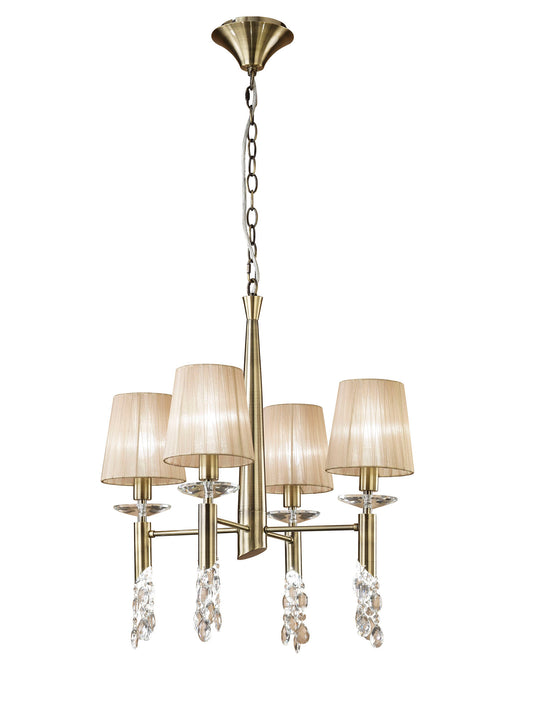 Tiffany Pendant 4+4 Light E14+G9, Antique Brass With Soft Bronze Shades & Clear Crystal by Mantra