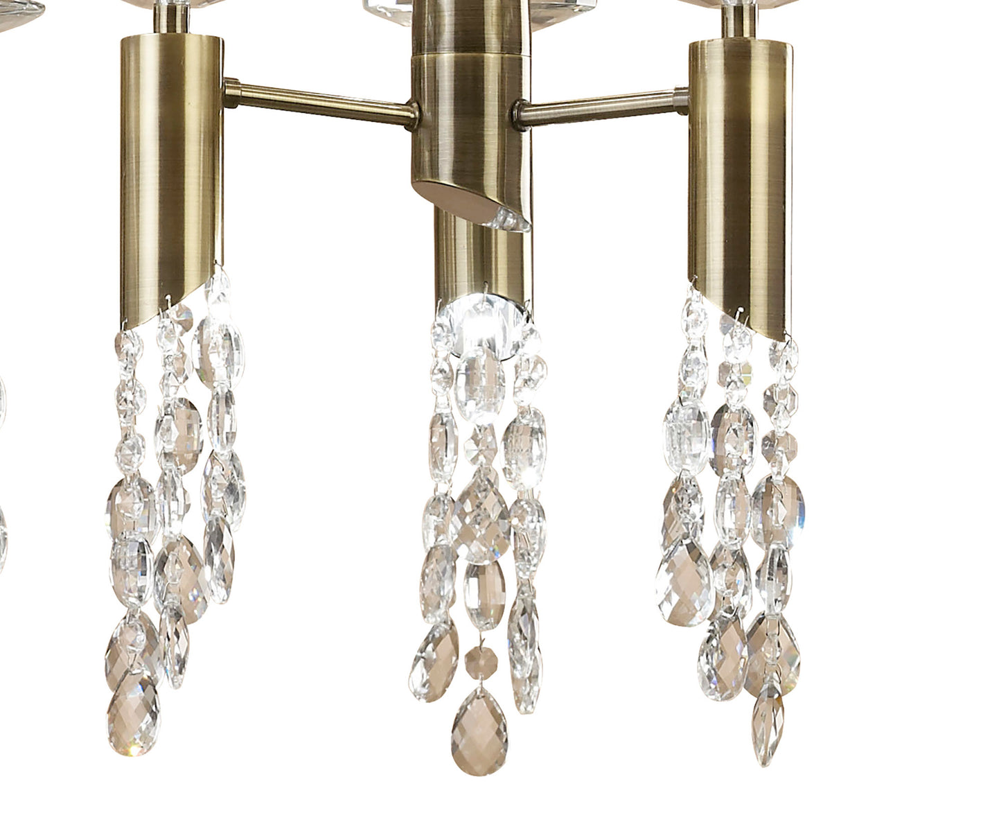 Tiffany Pendant 6+6 Light E27+G9 Oval, Antique Brass With Soft Bronze Shade & Clear Crystal by Mantra