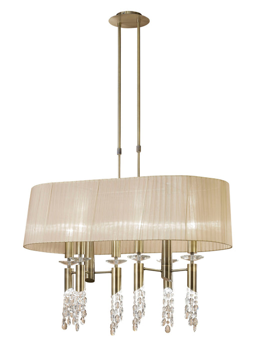 Tiffany Pendant 6+6 Light E27+G9 Oval, Antique Brass With Soft Bronze Shade & Clear Crystal by Mantra