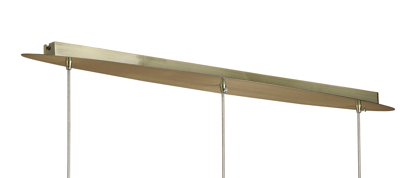 Tiffany Linear Pendant 3+3 Light E27+G9 Line, Antique Brass With Soft Bronze Shades & Clear Crystal by Mantra