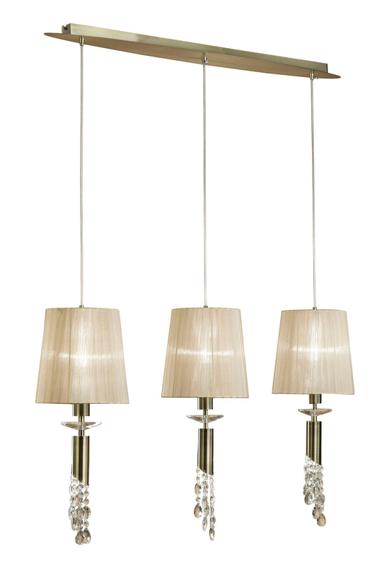 Tiffany Linear Pendant 3+3 Light E27+G9 Line, Antique Brass With Soft Bronze Shades & Clear Crystal by Mantra