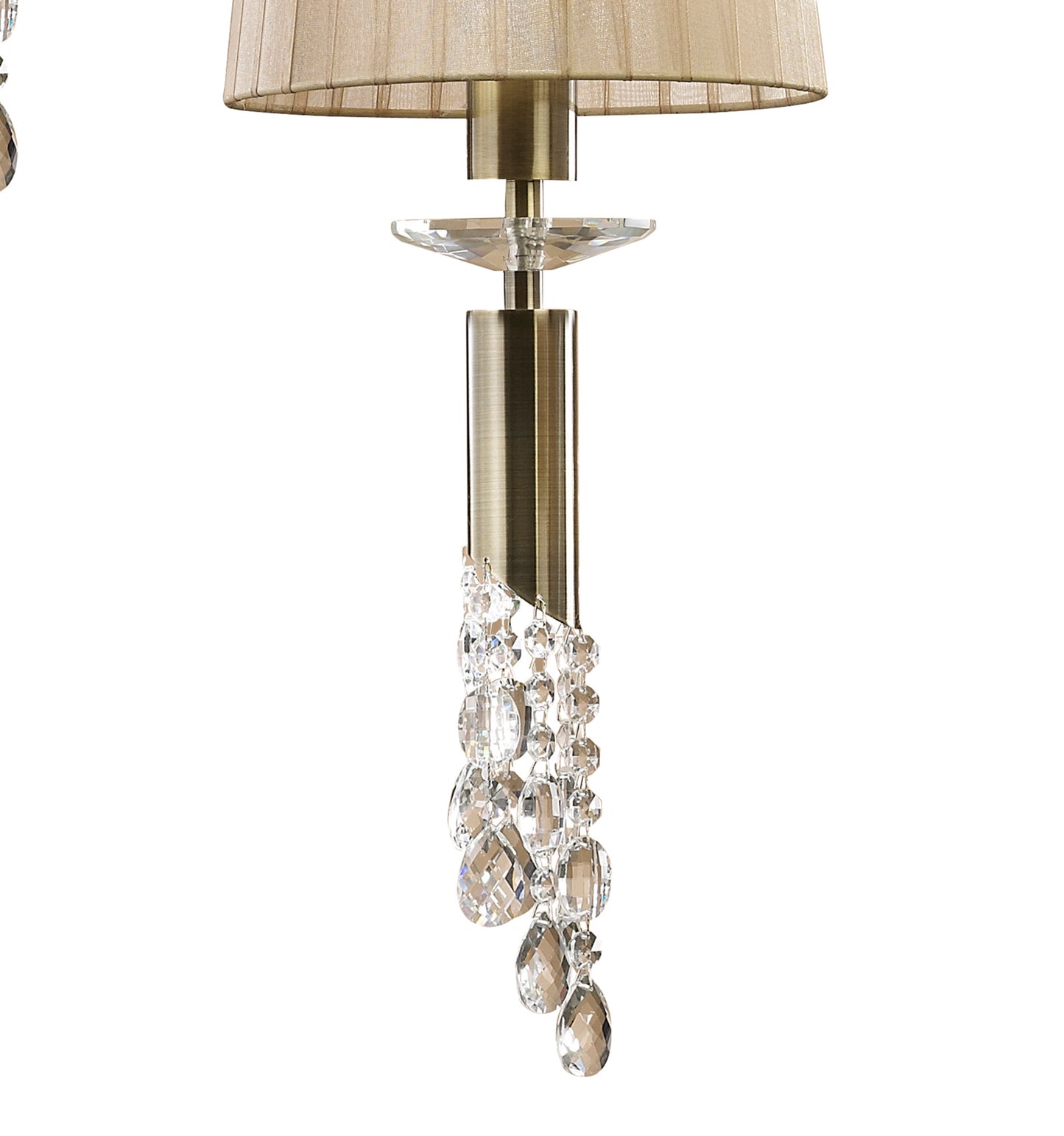 Tiffany Pendant 5+5 Light E27+G9 Spiral, Antique Brass With Soft Bronze Shades & Clear Crystal by Mantra