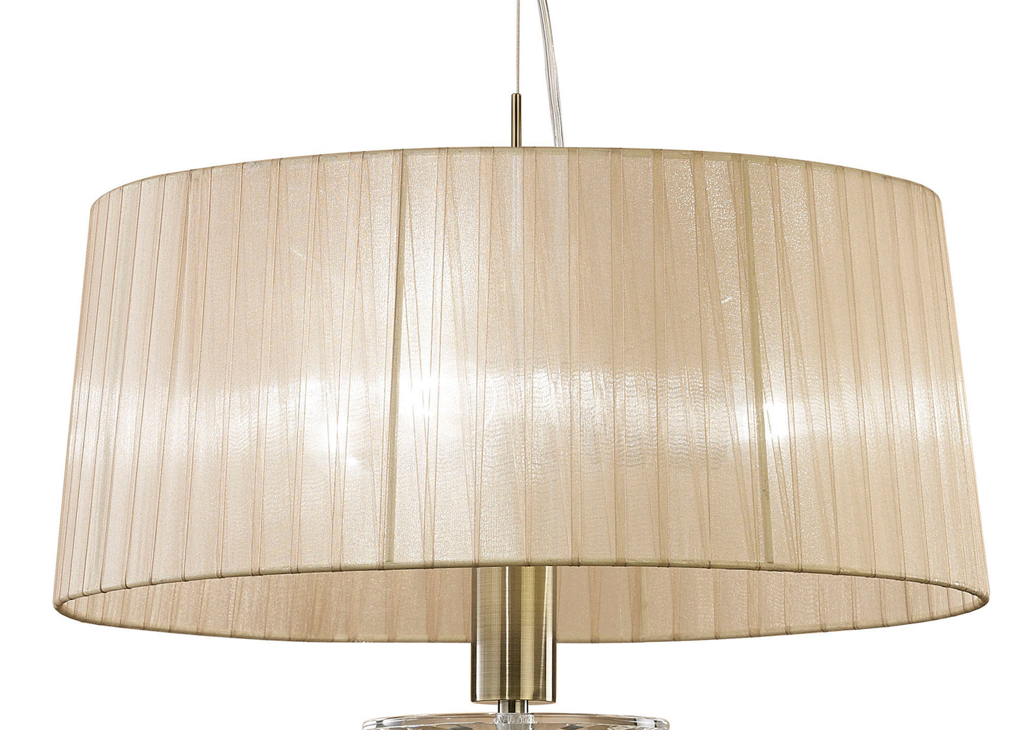 Tiffany Pendant 3+1 Light E27+G9, Antique Brass With Soft Bronze Shade & Clear Crystal by Mantra