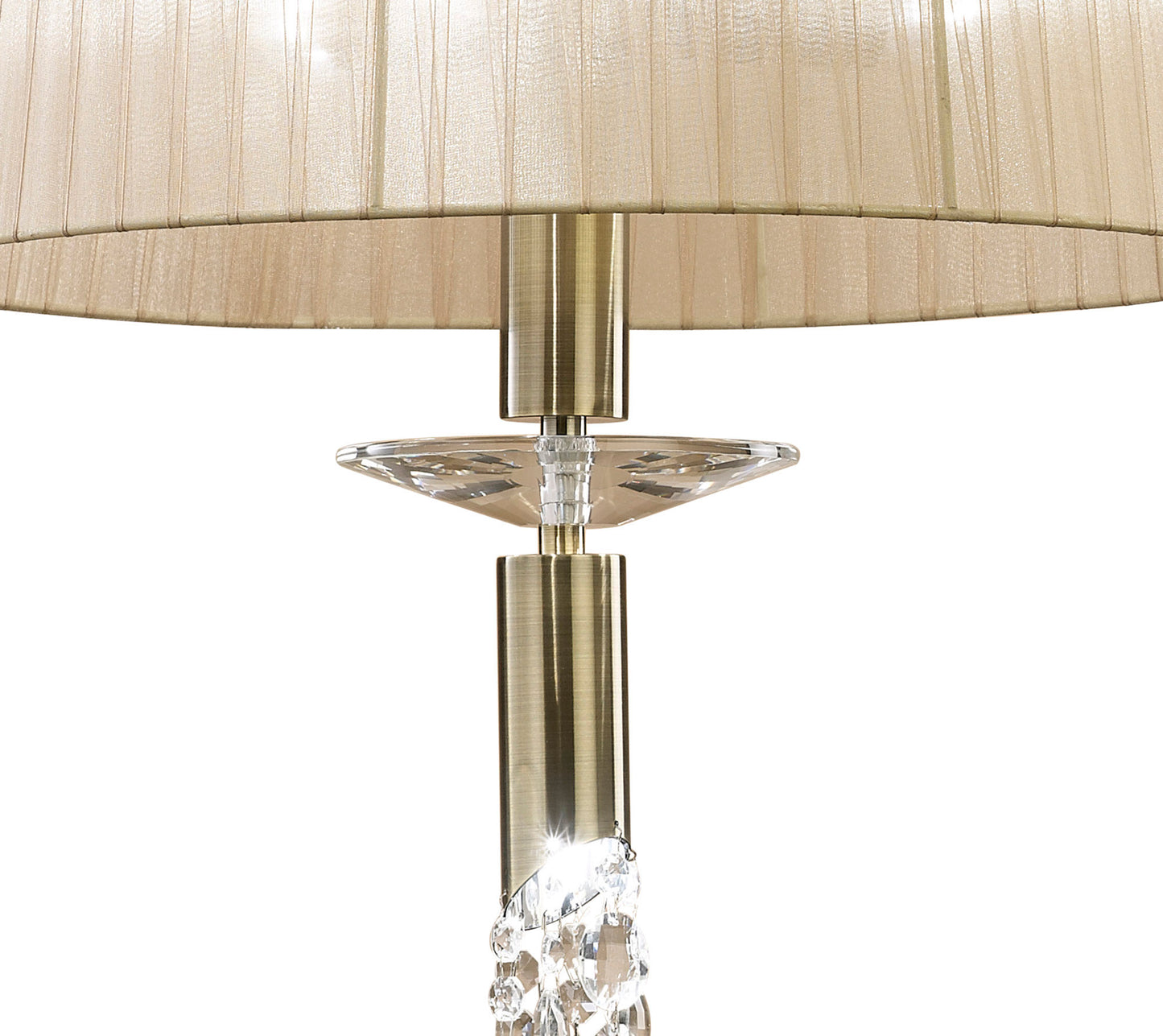 Tiffany Pendant 3+1 Light E27+G9, Antique Brass With Soft Bronze Shade & Clear Crystal by Mantra