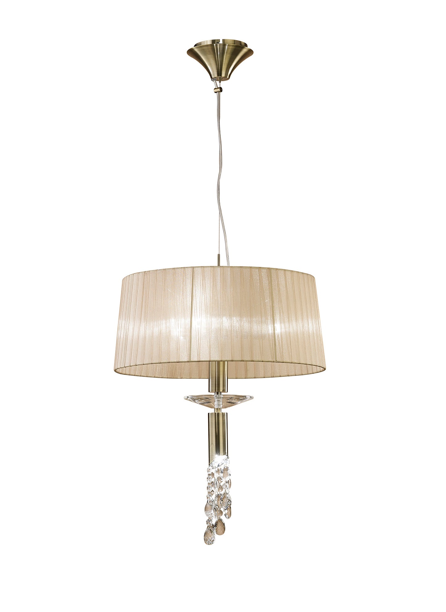 Tiffany Pendant 3+1 Light E27+G9, Antique Brass With Soft Bronze Shade & Clear Crystal by Mantra