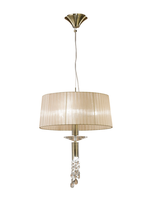 Tiffany Pendant 3+1 Light E27+G9, Antique Brass With Soft Bronze Shade & Clear Crystal by Mantra