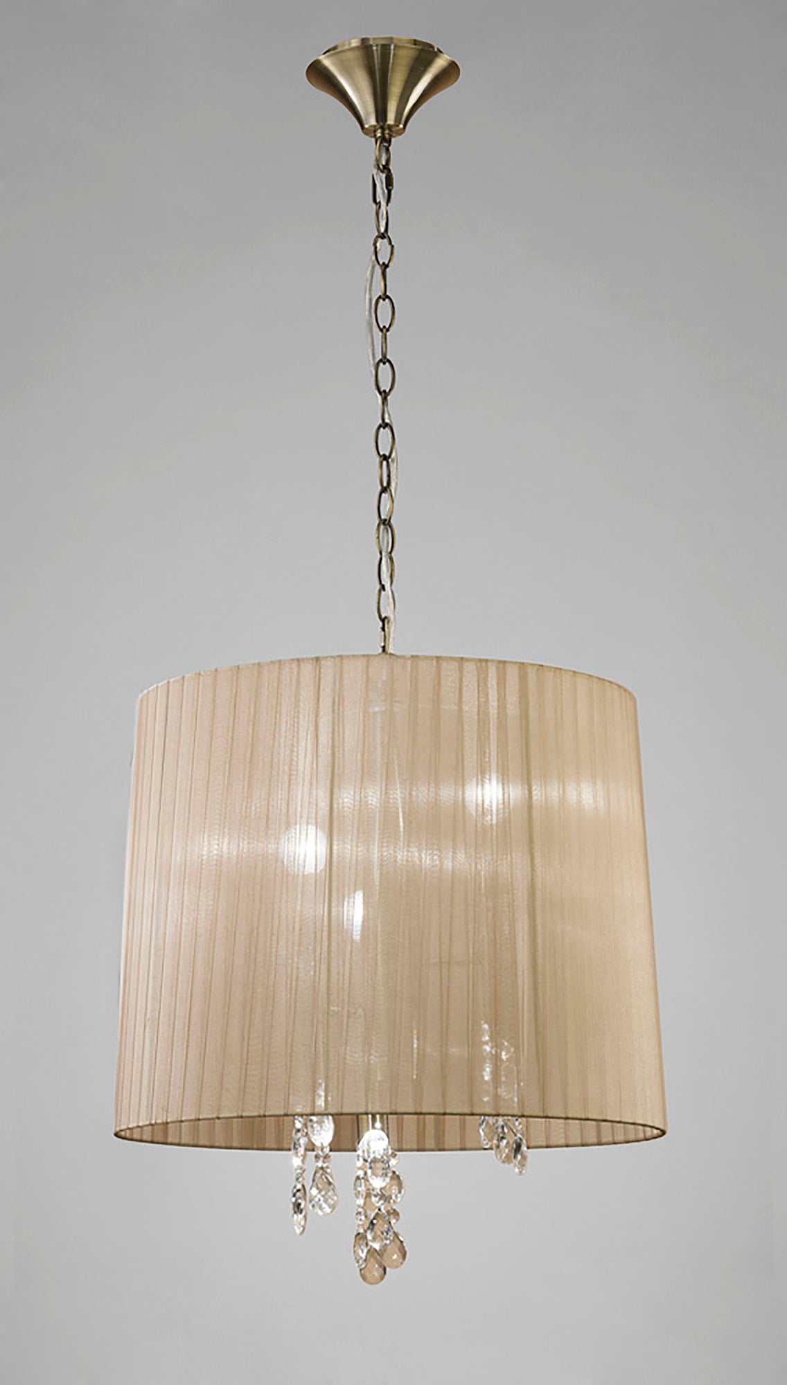 Tiffany Pendant 3+3 Light E14+G9, Antique Brass With Soft Bronze Shade & Clear Crystal by Mantra