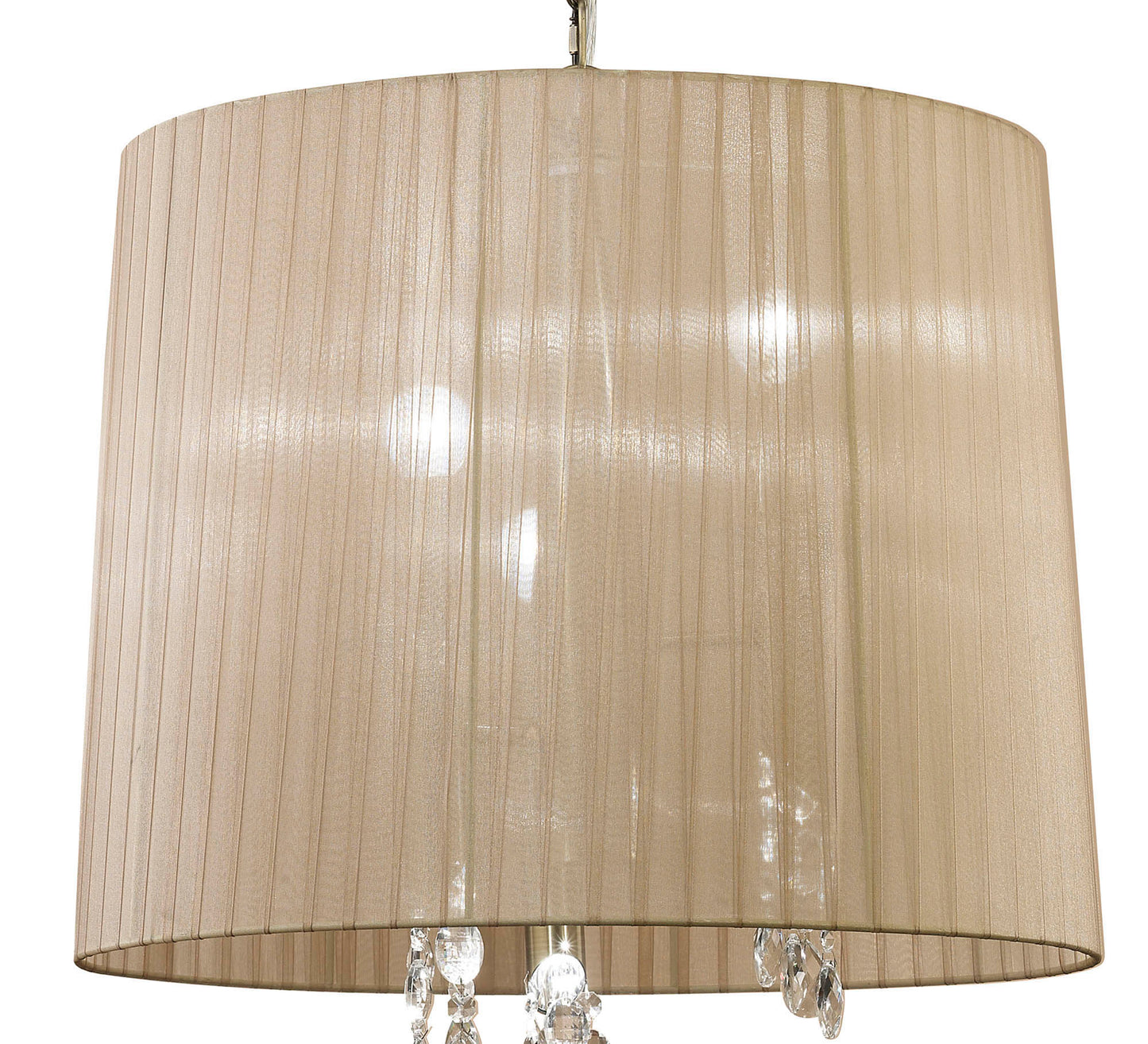 Tiffany Pendant 3+3 Light E14+G9, Antique Brass With Soft Bronze Shade & Clear Crystal by Mantra