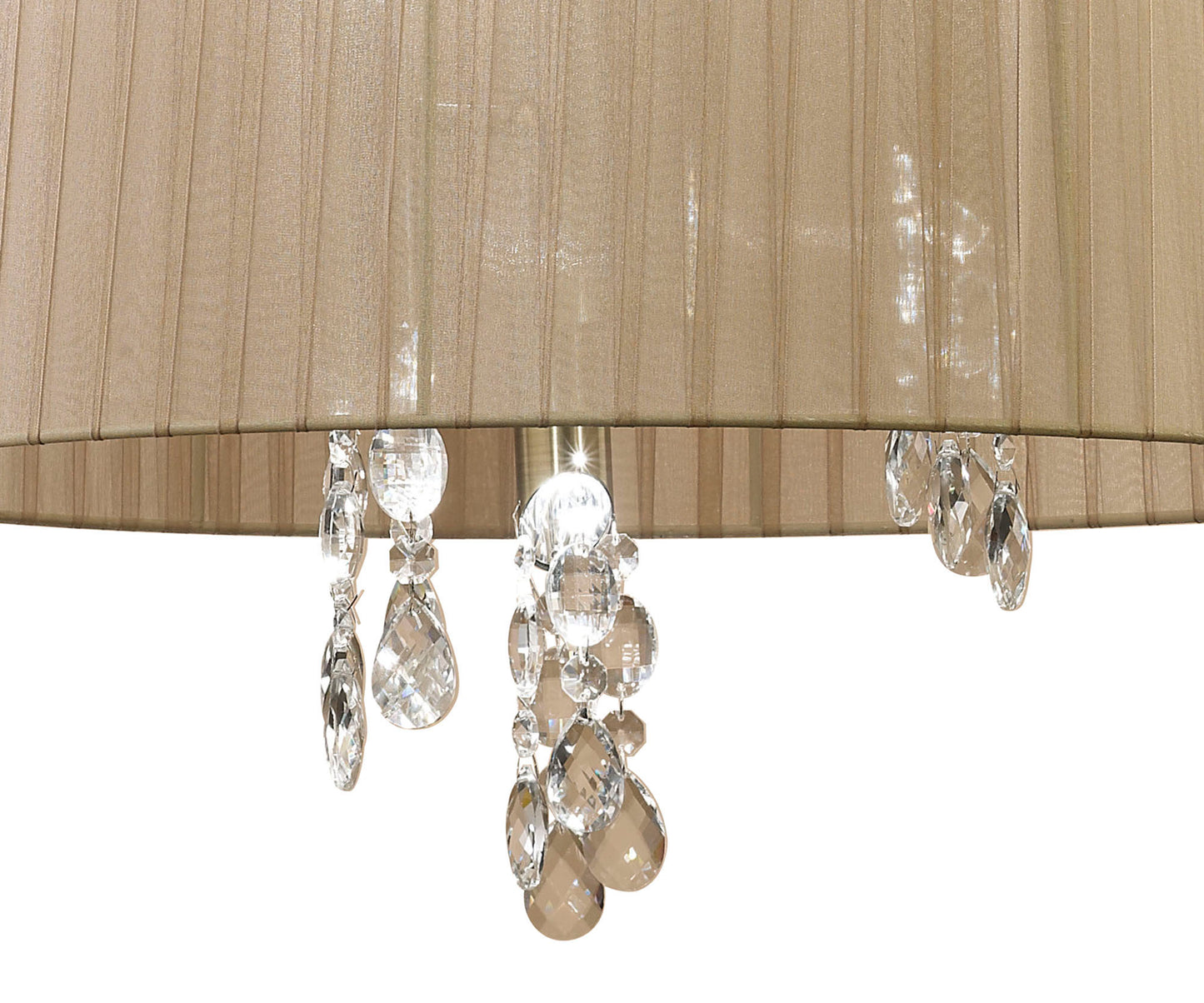 Tiffany Pendant 3+3 Light E14+G9, Antique Brass With Soft Bronze Shade & Clear Crystal by Mantra