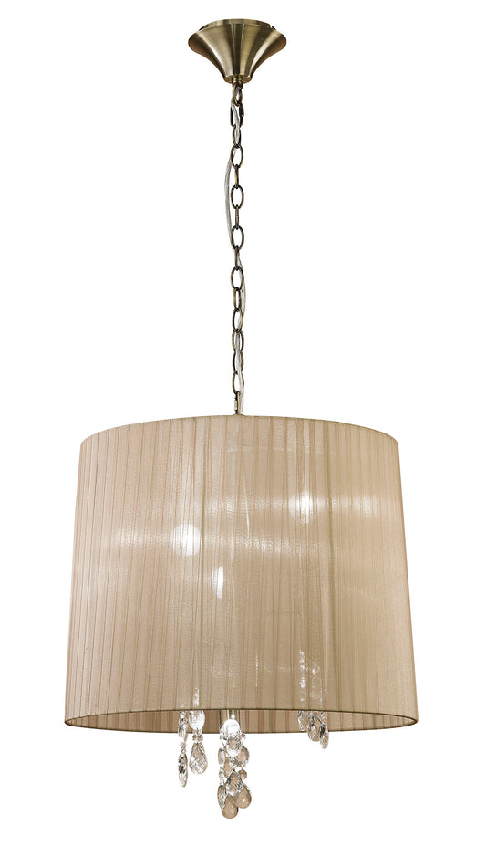 Tiffany Pendant 3+3 Light E14+G9, Antique Brass With Soft Bronze Shade & Clear Crystal by Mantra