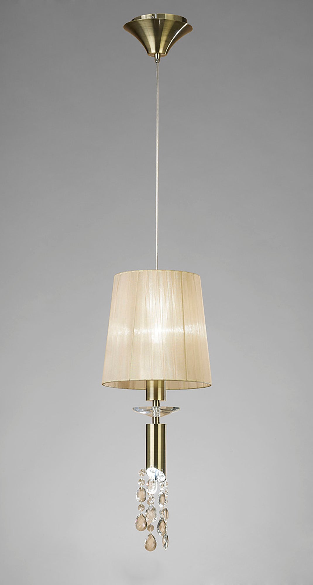 Tiffany Pendant 1+1 Light E27+G9, Antique Brass With Soft Bronze Shade & Clear Crystal by Mantra