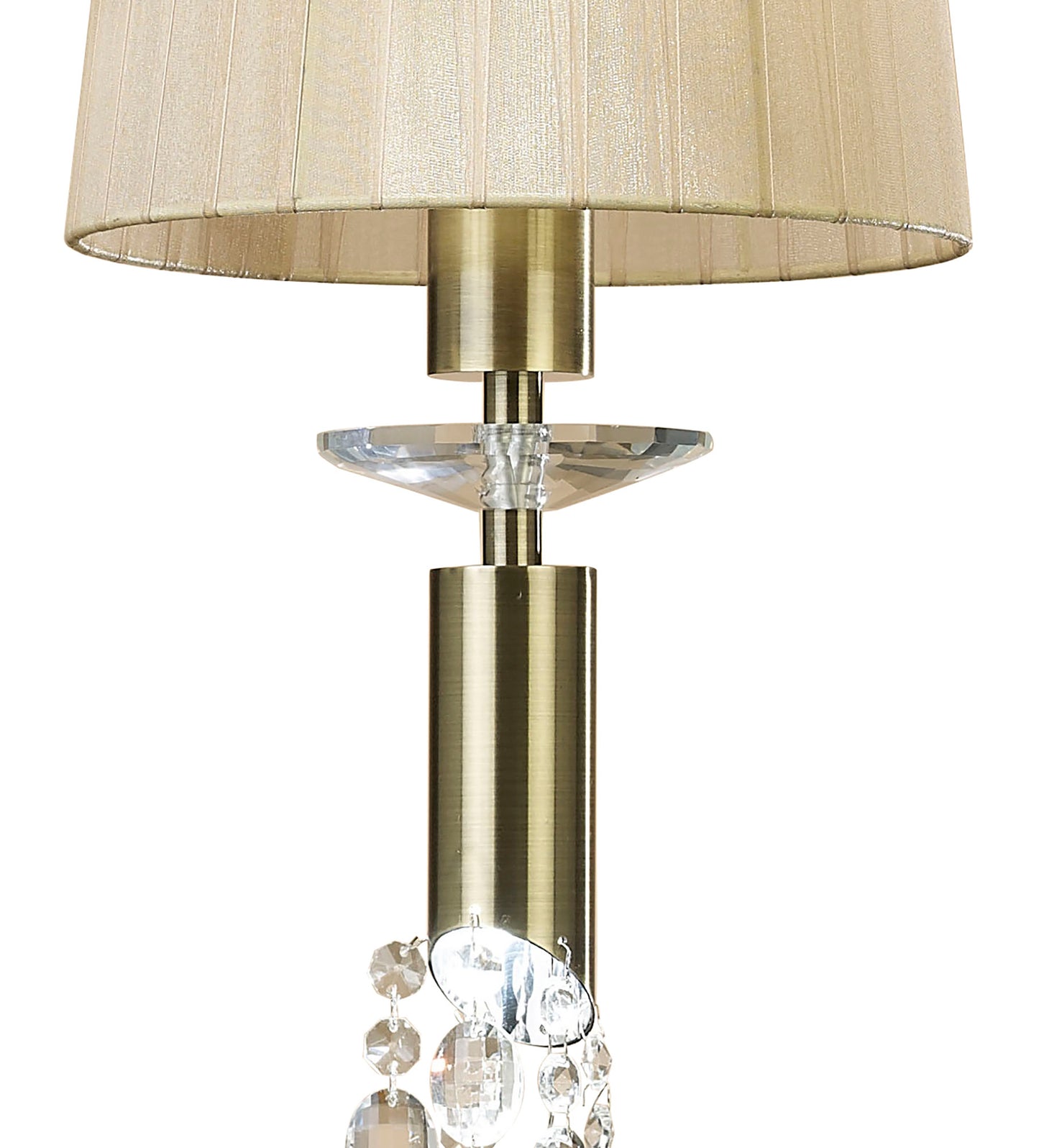 Tiffany Pendant 1+1 Light E27+G9, Antique Brass With Soft Bronze Shade & Clear Crystal by Mantra