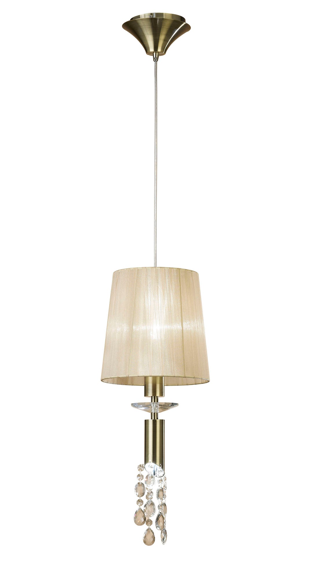 Tiffany Pendant 1+1 Light E27+G9, Antique Brass With Soft Bronze Shade & Clear Crystal by Mantra